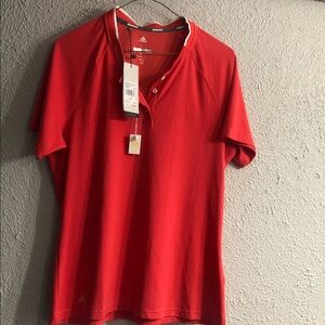 adidas Men's Red Short-Sleeve Henley Performance Polo